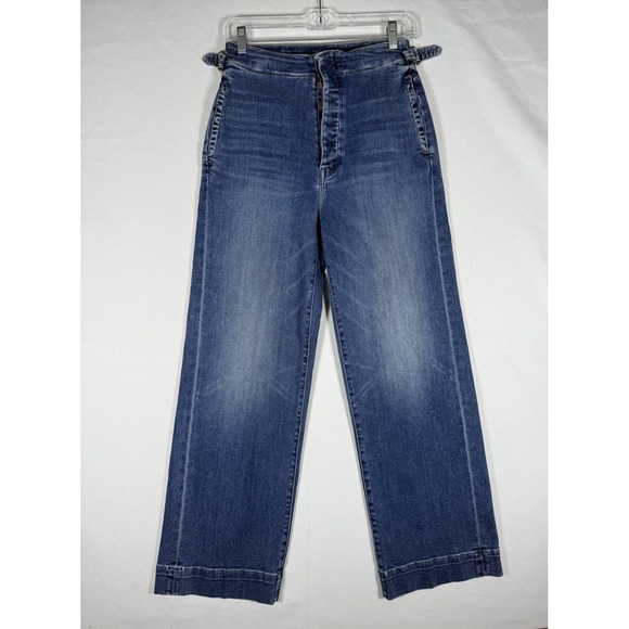 MOTHER The Cinch Greaser Ankle Jeans Women's 26 Blue Denim Wide Leg Button Fly